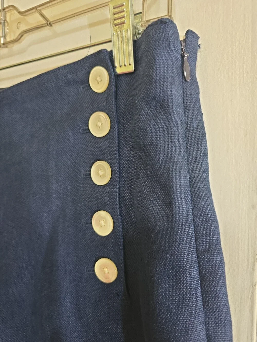 J. Crew Navy Linen Sailor Wide Leg Pants Cropped 6 Back Lace Detail Coastal Vaca